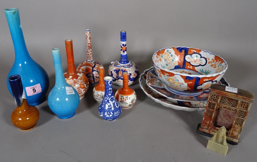 Asian ceramics, including; mainly 20th century bottle vases, two plates and a bowl, (qty).