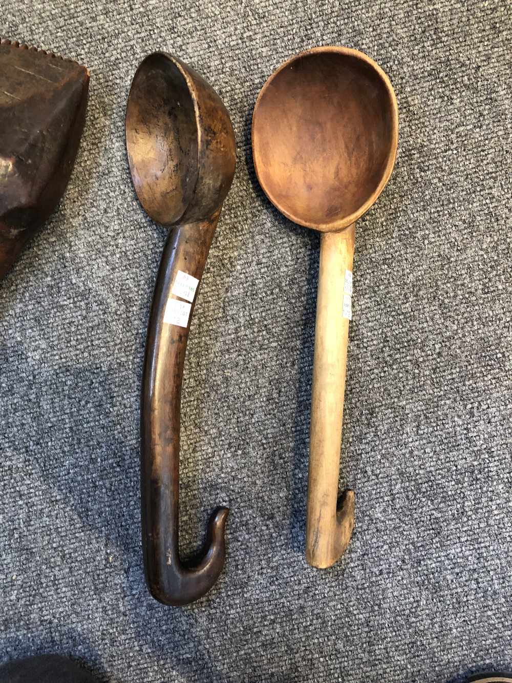 An unusual African hardwood combing tool (30cm), two wooden ladles, - Image 9 of 13