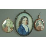 Mid-18th century English school, portrait on miniature of Lord Hyde, brown coat,