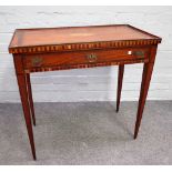 A late 18th century Dutch inlaid satinwood single drawer side table, on tapering square supports,