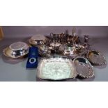 A group of plated wares, including a twin handled oval tray,