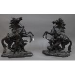 After Coustou, a pair of Victorian bronze Marly Horses,