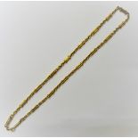 An 18ct gold neckchain, in a decorated twin bar and oval link design, on a cylindrical clasp,