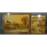 A 20th century specimen wood plaque depicting a country scene,