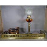 A Victorian oil lamp on brass fluted acanthus column and marble plinth base, 80cm high,