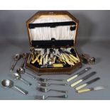 A quantity of silver plated flatware and an oak canteen box.