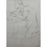 John Minton (1917-1957), Kneeling young man, pencil,36.5cm x 26.5cm.