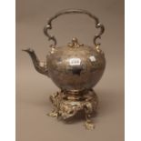 A Victorian silver plated spirit kettle, stand and burner,