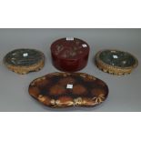 A Japanese lacquered circular box and cover, 16cm diam, a Japanese lacquered games compendium,