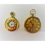 A 15ct gold cased, key wind, openfaced fob watch, the gilt jewelled lever movement detailed N.