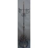 A Medieval style wrought iron brazier with circular basket and spiral twist knopped shaft,
