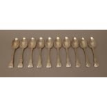 Silver table flatware, comprising; seven Victorian King's pattern dessert spoons,