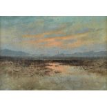 Percy French (1854-1920), Pink skies over the boglands , watercolour, signed, 18.5cm x 26cm.