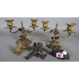 Metalware collectables, including; a pair of acanthus moulded twin branch candlesticks,