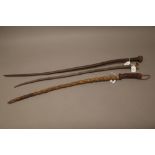 An African leather or sinew whip of spiral twist form,