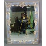 A 20th century Italian style blue painted rectangular mirror, 81cm wide x 107cm high.