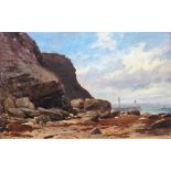 English School (19th century), A rocky coastline, oil on canvas, bears a monogram, 26cm x 41cm.