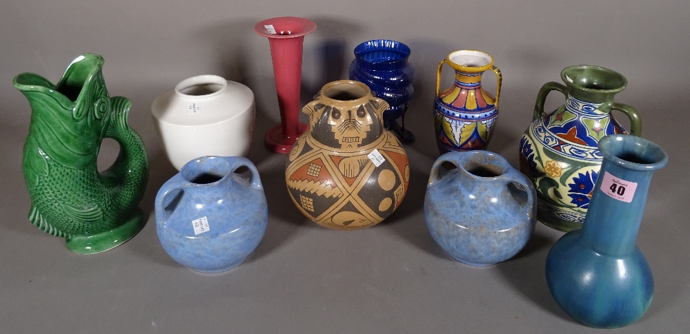 Ceramics; a quantity of decorative vases, Dartmouth, a Mexican pottery vase and sundry.