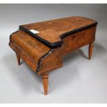 A late Victorian figured walnut novelty jewellery box in the form of a grand piano,