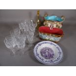Ceramics and glass, including; part suite cut drinking glasses, a yellow etched decanter,