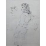 John Minton (1917-1957), Study of a woman, pencil, 36cm x 27cm.