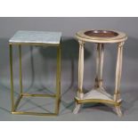A 20th century brass square side table with white marble top,