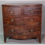 A George III mahogany bowfront chest of two sort and three long drawers, 95cm wide x 98cm high.