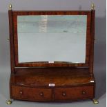 A Regency mahogany toilet mirror with bow two drawer base, 49cm wide x 50cm high.