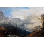 Attributed to Edmund John Niemann (1813-1876), Mountainous landscape, oil on board, 28.5cm x 43cm.