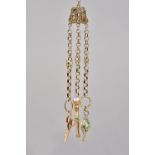 A Victorian gold chatelaine, with a floral and foliate pierced and engraved central division,