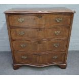 An 18th century style feather banded walnut serpentine chest with four long graduated drawers,