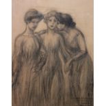 Theophile Alexandre Steinlen (1859-1923), Les Trois Graces, charcoal, signed,