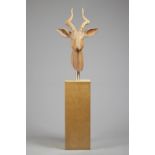 Bill Prickett, 'Antelope head', engineered wood, unsigned on a square wooden stand, 171cm high.