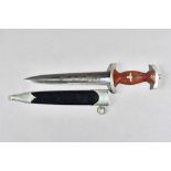 A German World War II SA dagger, the double edged steel blade detailed 'ALLES FUR DEUTSCHLAND',