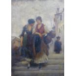 Italian School (late 19th century), Venetian peasant girls, oil on canvas, unframed, 43cm x 30.5cm.