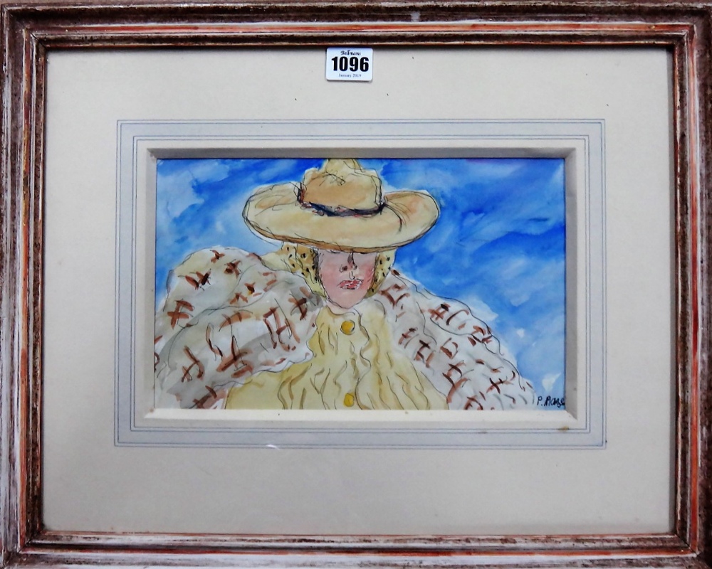 Paul Maze (1887-1979), Jessie in hat and cape, watercolour, pen and ink, signed, 17cm x 28cm. - Image 2 of 5