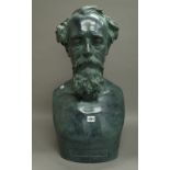 A modern 'bronzed' ceramic bust of 'Charles Dickens' incised to the rear 'A.
