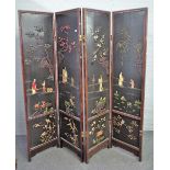 A late 19th century mahogany farmed four fold draft screen, inset with bone,