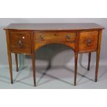 A late George III inlaid mahogany bowfront sideboard, with three frieze drawers,