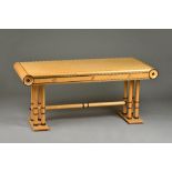 In the manner of David Linley; an inlaid bird's eye maple rectangular centre table,