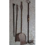 A group of four early 20th century copper fire tools, (4).