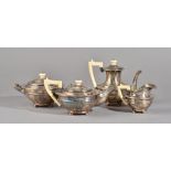 A French four piece tea set, comprising, a teapot, a coffee pot,