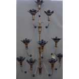 A pair of modern gilt metal ten branch wall appliques of French gothic style, 116cm high.