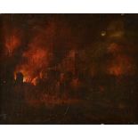 After Egbert van der Poel, Burning town by night, oil on canvas, 39cm x 50cm.