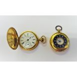 A lady's gold cased, key wind, half hunting cased fob watch,