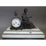 A French figural bronze and white marble mantel clock, 19th century,