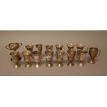 Fifteen silver small trophy cups, mostly presentation inscribed,