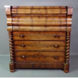 A Victorian walnut chest with two cushioned drawers over three graduated drawers on plinth base,