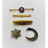 A diamond set pendant brooch, designed as a starburst,