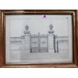 A group of five, including; a pen and ink drawing of Gates at Villa Paoletti,